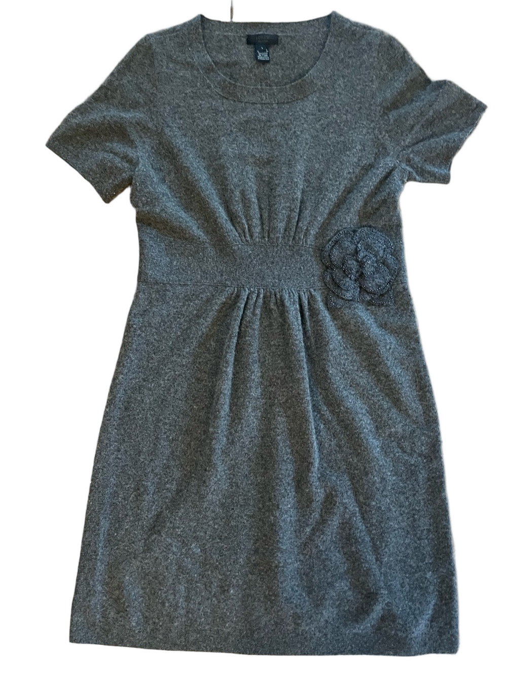 J.Crew Collection Charcoal Gray 100% Cashmere Embellished Knit Dress L